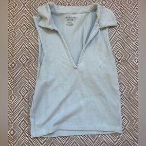 American Eagle Outfitters Pale Blue Ribbed V-Neck Sleeveless Top